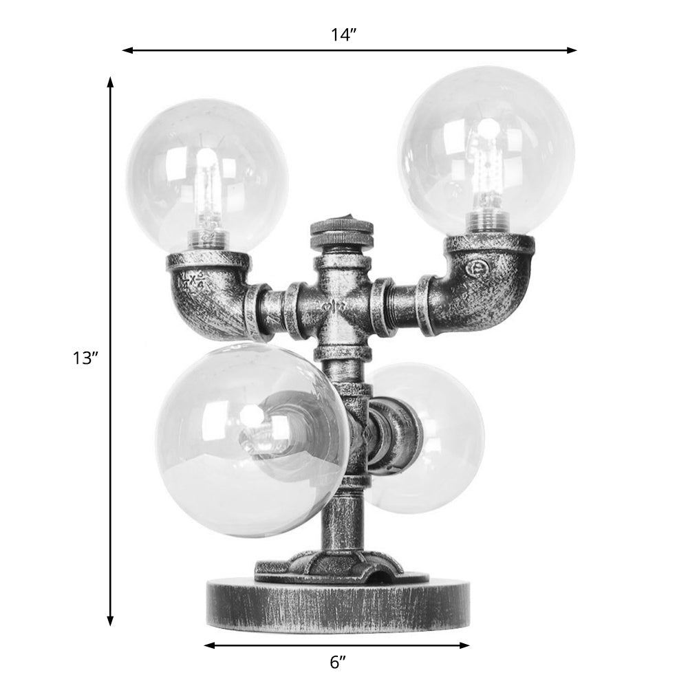 Klar/Amber Glas Globus Schirm Task Beleuchtung Industriell 4/5-Licht Studienraum Schreibtischlampe in Antik Silber
