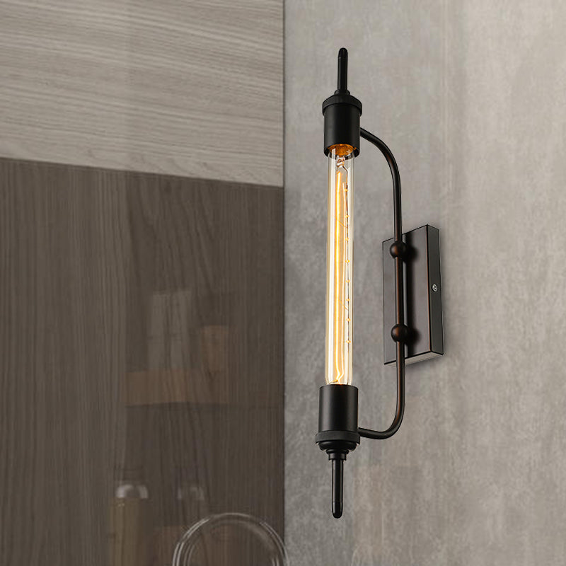 Frendorf | Metalen Lineaire Wandlamp met Exposed Lamp Loft 1 Licht Balkon Wandverlichting in Zwart