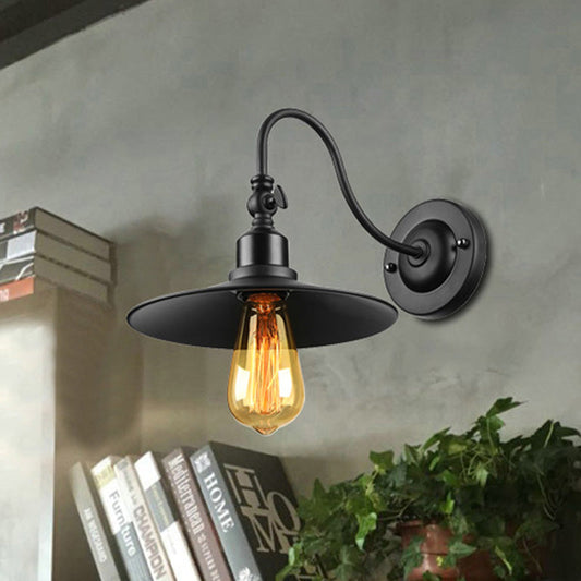 Frendorf | Schwarzes Finish Flared Wandbeleuchtung mit Gänseneckarm Loft-Stil Metall 1 Glühbirne Esszimmer Wandleuchte