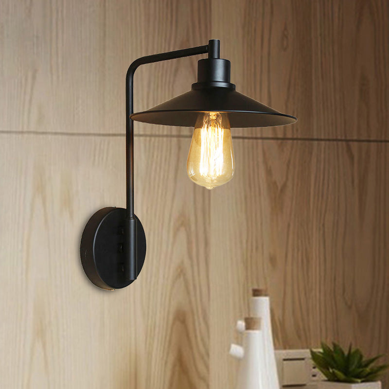 Frendorf | Schwarz/Weiß Flare Wandlampe Vintage Rustik Eisen 1 Glühbirne Wohnzimmer Wandlicht mit Winkelarm