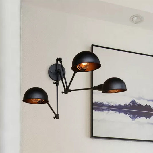 Frendorf | Swing Arm Flur-Wandleuchte mit Schalen-Schirm Industriedesign Metall 2/3 Köpfe Schwarze Wandleuchte