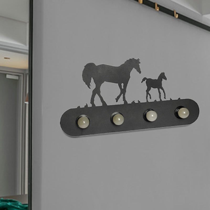Frendorf | Lodge Open Bulb Wandlamp met Elkhert/Paard/Schaap/Berg/Windmolen/Boom Ontwerp 4 Gloeilampen Metalen Wandlamp in Zwart voor Binnen