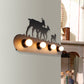 Frendorf | Lodge Open Bulb Wandlamp met Elkhert/Paard/Schaap/Berg/Windmolen/Boom Ontwerp 4 Gloeilampen Metalen Wandlamp in Zwart voor Binnen