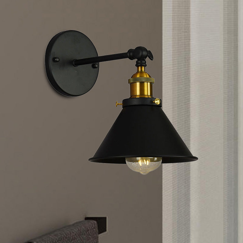Frendorf | Schwarz/Messing-Finish Flared Sconce Lichtarmatur Industrie Metall 1 Glühbirne Schlafzimmer Wandlicht, 7"/8,5" Breite