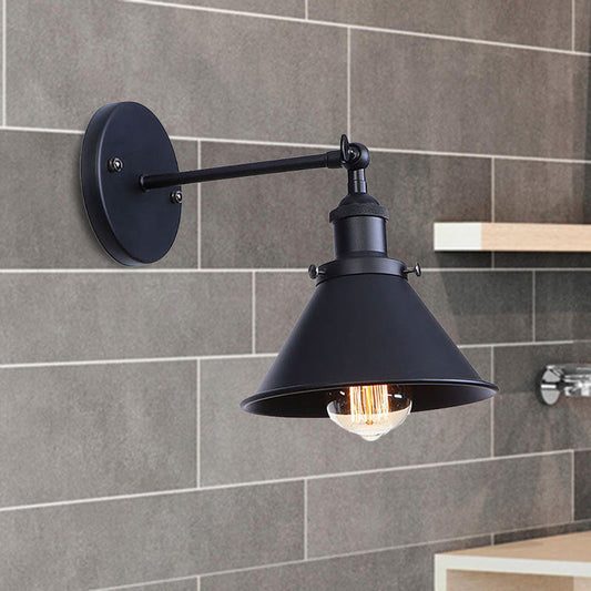 Frendorf | Schwarz/Messing-Finish Flared Sconce Lichtarmatur Industrie Metall 1 Glühbirne Schlafzimmer Wandlicht, 7"/8,5" Breite