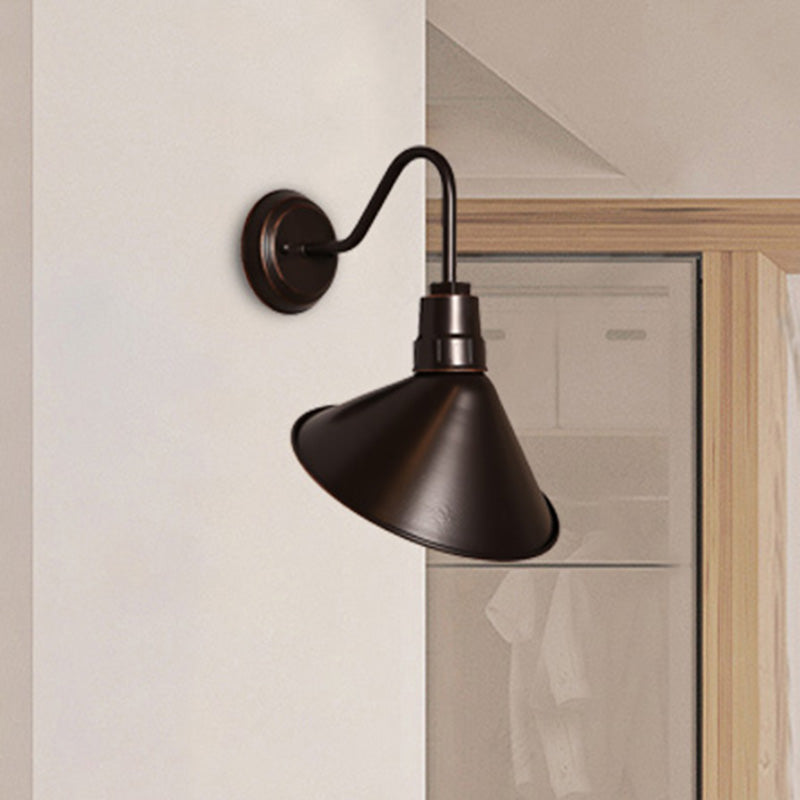 Frendorf | Kegelförmige Metall Wandlampenfassung mit Kegel Shade Industrie 1 Glühbirne Schlafzimmer Wand Sconce Beleuchtung in Bronze