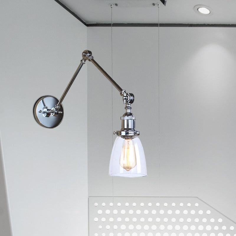 Frendorf | Tapered Bijzet Wandlamp Antiek Helder Glas 1 Licht Zwart/Zilver/Messing Wandlamp met Swingarm