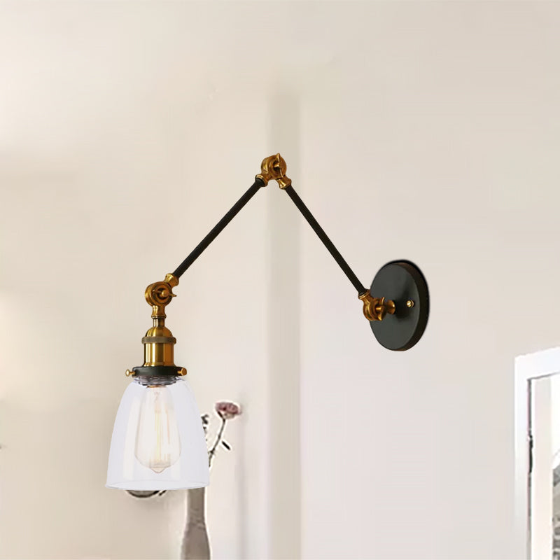 Frendorf | Tapered Bijzet Wandlamp Antiek Helder Glas 1 Licht Zwart/Zilver/Messing Wandlamp met Swingarm