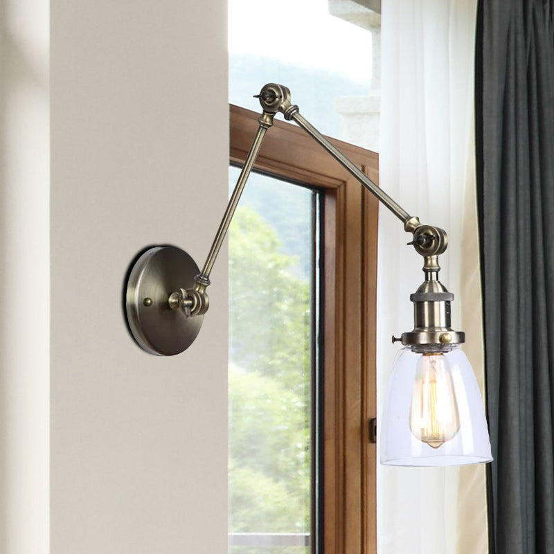Frendorf | Tapered Bijzet Wandlamp Antiek Helder Glas 1 Licht Zwart/Zilver/Messing Wandlamp met Swingarm