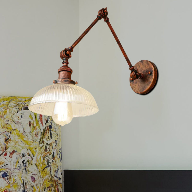 Frendorf | 1 Licht Geribbeld Glazen Wandlamp Licht Industrieel Antiek Messing/Zwart/Roest Koepel Woonkamer Verlichtingsarmatuur met Swingarm