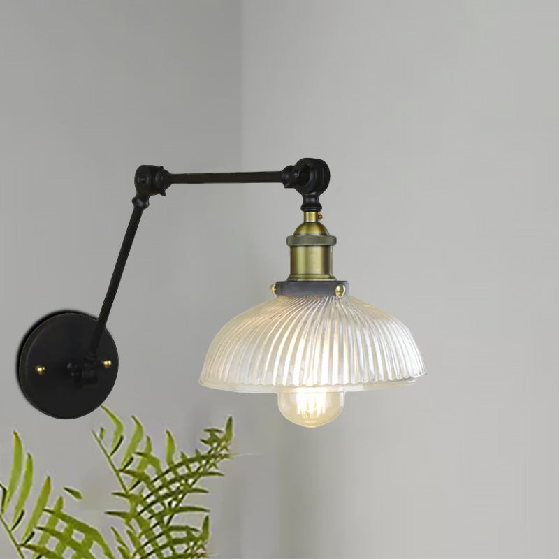 Frendorf | 1 Licht Geribbeld Glazen Wandlamp Licht Industrieel Antiek Messing/Zwart/Roest Koepel Woonkamer Verlichtingsarmatuur met Swingarm
