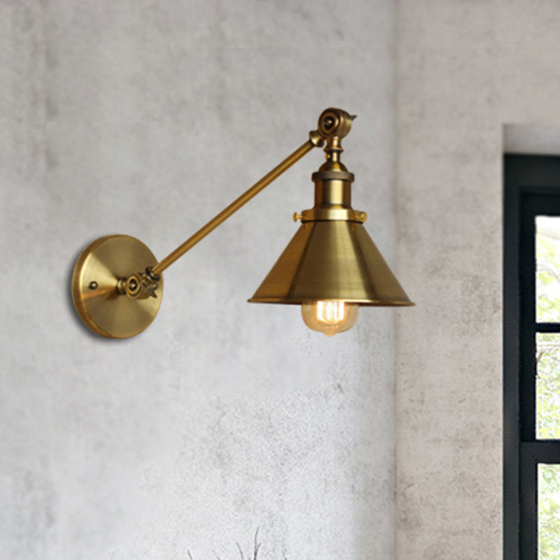 Frendorf | Messing/Bronze 1-Tülle Wandlampe Vintage Stil Metall konische Wandleuchte für Schlafzimmer Nachttisch