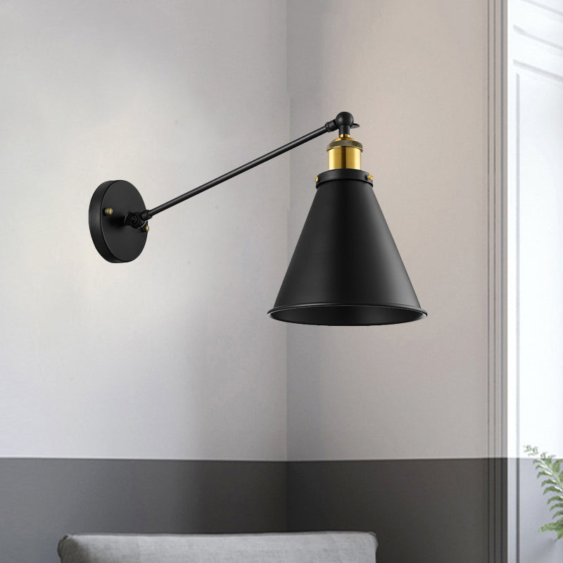 Frendorf | Industriële conische schaduw wandverlichting 1 lamp metalen wandlamp in zwart voor corridor