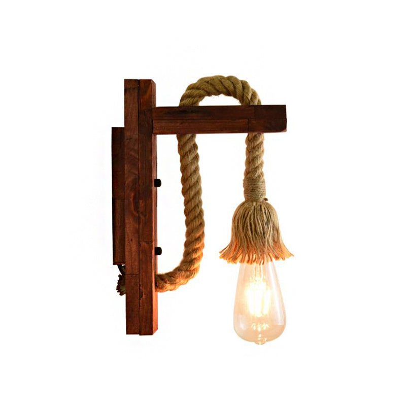 Frendorf | Rope Exposed Bulb Sconce Lighting Coastal 1 Licht Woonkamer Wandlamp in Rood/Bruin/Hout