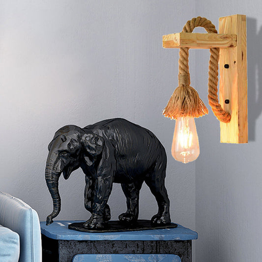 Frendorf | Rope Exposed Bulb Sconce Lighting Coastal 1 Licht Woonkamer Wandlamp in Rood/Bruin/Hout