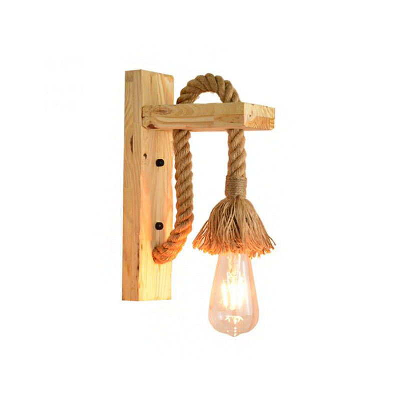 Frendorf | Rope Exposed Bulb Sconce Lighting Coastal 1 Licht Woonkamer Wandlamp in Rood/Bruin/Hout
