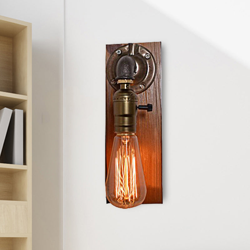 Frendorf | Open Bulb Woonkamer Wandlamp Vintage Metaal 1 Licht Verouderd Messing Wandlamp Verlichting met Rechthoekige Achterplaat