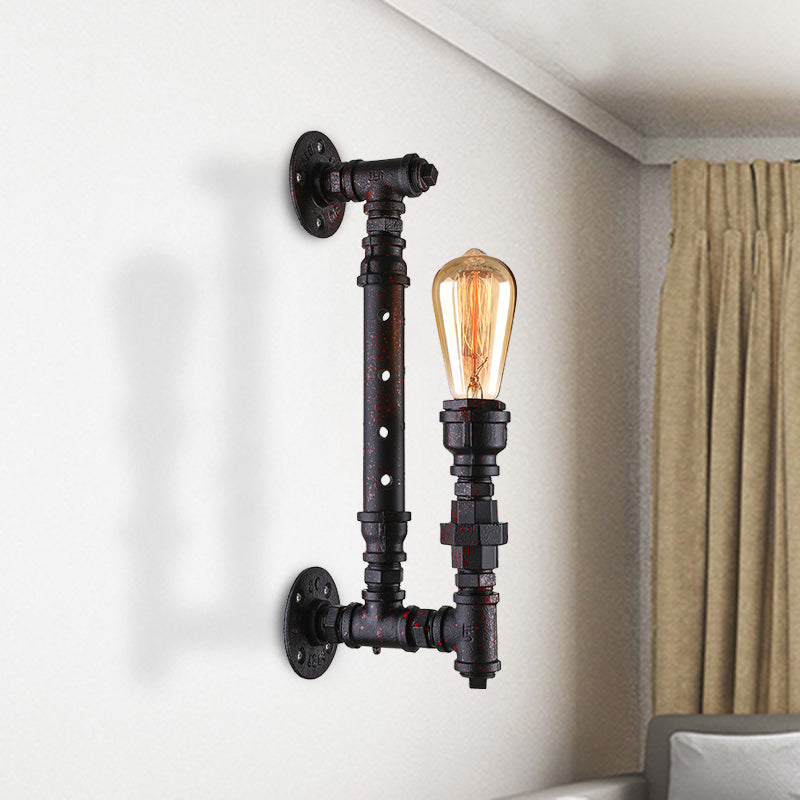 Frendorf | Bronze Finish Exposed Wall Sconce Industrial Wrought Iron 1-Light Indoor Wall Lighting with Water Pipe