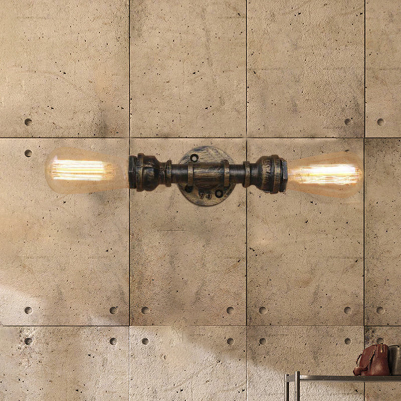 Frendorf | 2 Lampen Wandlamp mit Wasserrohr Wrought Iron Vintage Stil Wohnzimmer Wandmontierte Lampe in Alter Messing