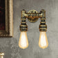 Frendorf | Industriële Bare Bulb Wandlamp Verlichting met Waterpijp 2 Lichten Metallic Wandgemonteerde Lamp in Zwart/Antiek Messing