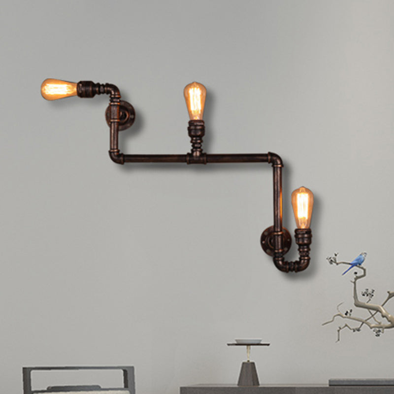 Frendorf | 2/3 Köpfe Wandmontage Beleuchtung Rustikaler Stil Rohr Metall Wandleuchte mit freiliegender Glühbirne in Antikbronzefinish für das Wohnzimmer