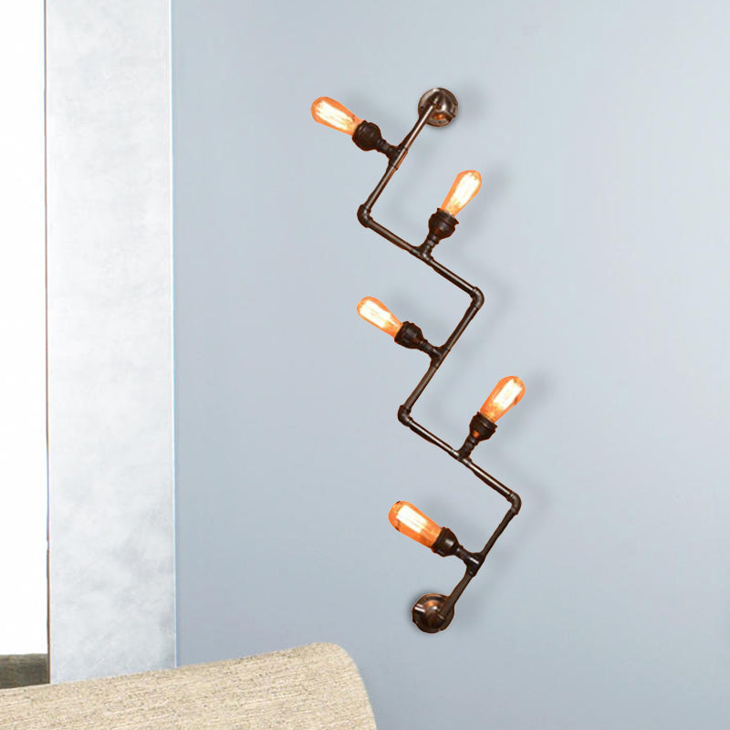 Frendorf | Bronze Finish Pipe Wall Lamp with Wavy Design Industrial Style Metallic 2/5 Bulbs Wohnzimmer Wand Scone Licht