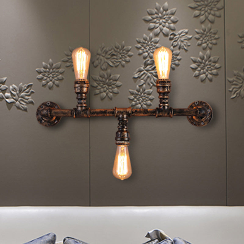 Frendorf | Metalen Op en Neer Wandlamp met Pijppatroon Vintage Stijl 3 Bulbs Woonkamer Wandmontage Licht in Brons