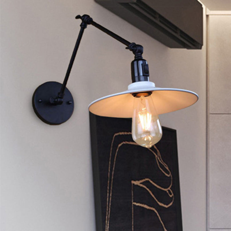 Frendorf | Metalen Zwarte/Witte Wandlamp Swingarm 1 Licht Woonkamer Wandlamp Lichtarmatuur met Schotelkap