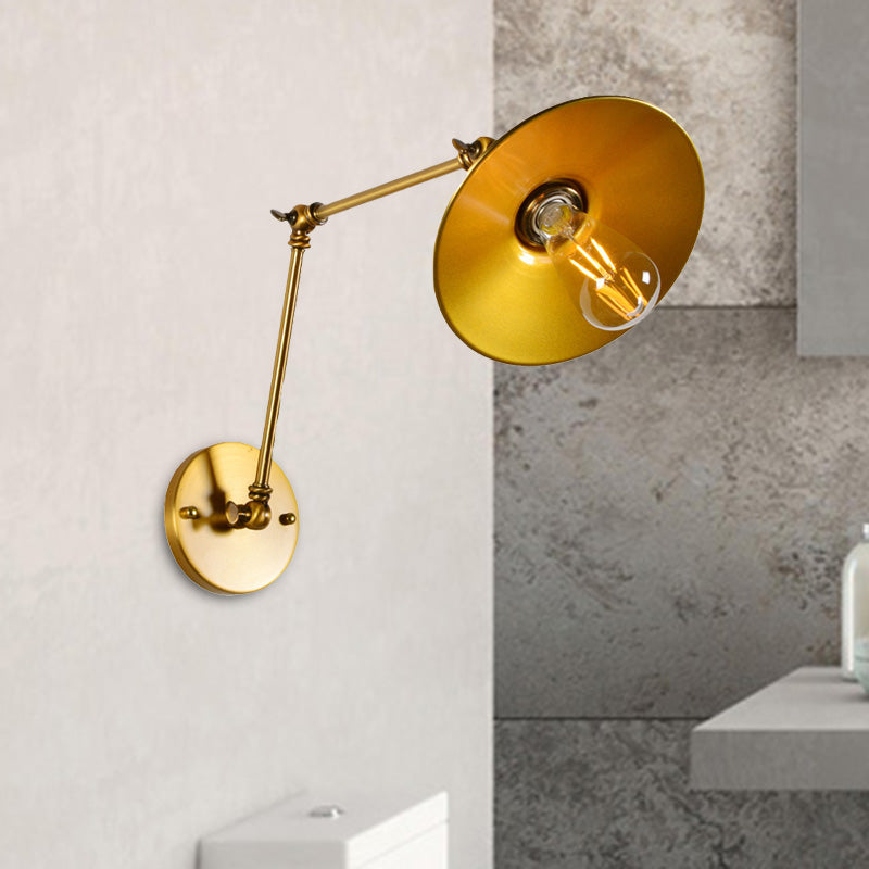 Frendorf | Industrieller Stil Schwenkarmschreibtischlampe mit ausladendem Schirm 1 Licht Metall Wandmontage Licht in Messing