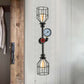 Frendorf | Metalen Kooi Schaduw Wandlamp Fixture Industrieel 2 Lampen Woonkamer Wandverlichting met Gauge en Pijp in Zwart