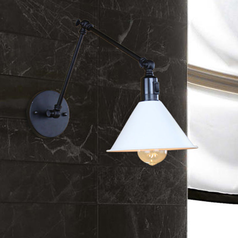 Frendorf | 1 Kopfbahnleuchte mit konischem Schirm und Schwenkarm Metallic Loft Stil Innenwandleuchte in Schwarz/Weiß