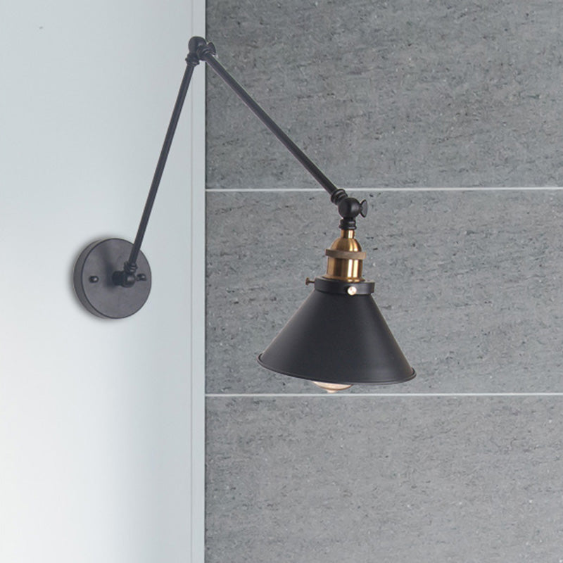 Frendorf | 1 Licht Verstelbare Wandlamp met Cone Shade Metaal Retro Binnen Wandlamp Licht in Zwart/Wit