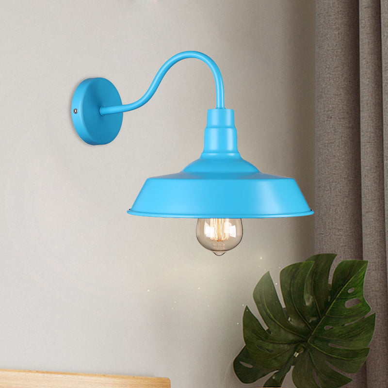 Frendorf | Industriële Stijl Barn Wandlamp 1 Gloeilamp Metalen Wandverlichting met Gooseneck Arm in Blauw/Roze, 10"/14" Breed