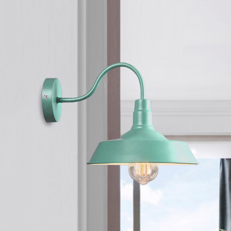 Frendorf | Industriële Stijl Barn Wandlamp 1 Gloeilamp Metalen Wandverlichting met Gooseneck Arm in Blauw/Roze, 10"/14" Breed