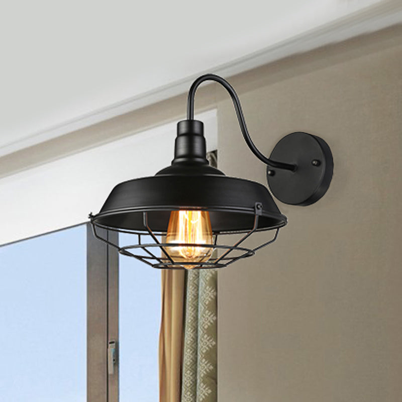 Frendorf | 10"/14" W 1 Kopf Käfig Wandleuchte mit Scheune Schirm und Gänneck Arm Eisen Restaurant Wandmontage Licht in Schwarz/Weiß