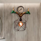 Frendorf | 1-licht Hexagon Cage Wandverlichting met Kraan en Druksensor Deco Industrieel Antiek Messing Metalen Wandlamp Licht