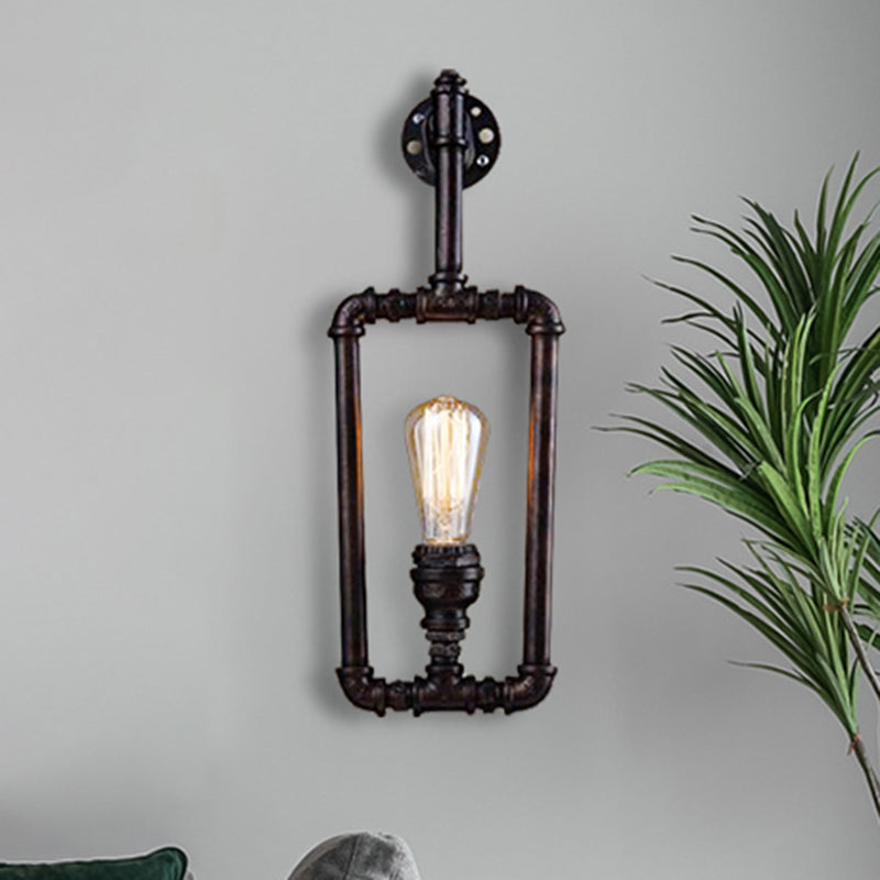 Frendorf | Rechthoekige Metalen Wandlamp met Waterpijp Industrie 1 Licht Woonkamer Sconce Verlichting in Zwart