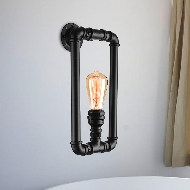 Frendorf | 1 Glühbirne Rechteckige Rohr Wandleuchte Antik Stilvolles Schwarz/Rost Eisen Wandmontierte Lampe für Schlafzimmer