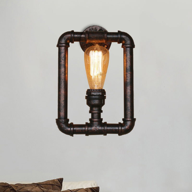 Frendorf | 1 Glühbirne Rechteckige Rohr Wandleuchte Antik Stilvolles Schwarz/Rost Eisen Wandmontierte Lampe für Schlafzimmer