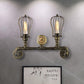 Frendorf | Piped Wohnzimmer Wandleuchte mit Tropfenkäfigschirm Vintage Metall 2 Glühbirnen Alter Messing Wandleuchte