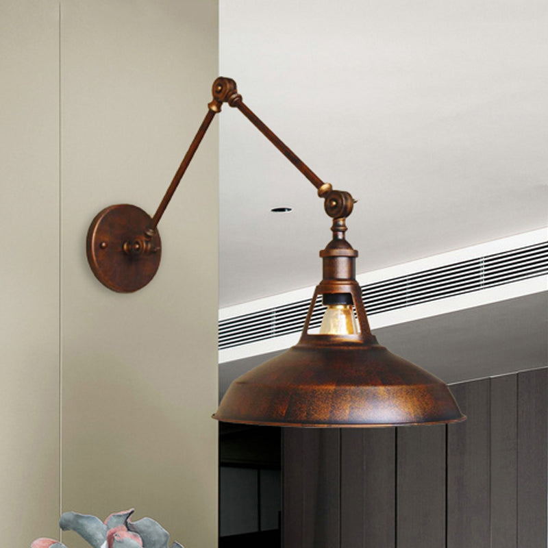 Frendorf | Schwarz/Rost Barn Shade Wand sconce Industrielle Metall 1 Licht Studienraum Wandmontage Licht mit Schwenkarm