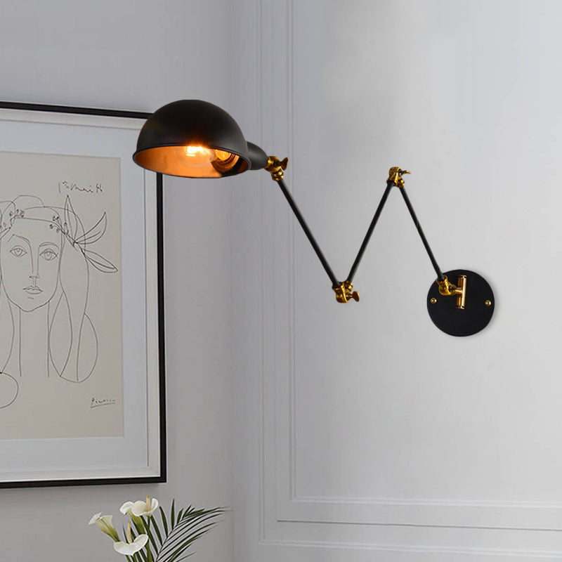 Frendorf | Dome Shade Schlafzimmer Wandlicht Wandleuchte Industrie Metall 1 Kopf Schwarz Lesewandleuchte mit verstellbarem Arm