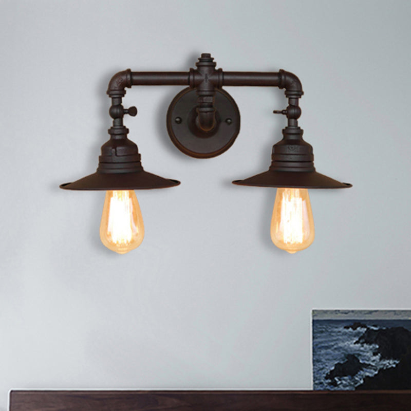 Frendorf | Flared Shade Schlafzimmer Wandlampe Wandleuchte Industrie Metall 2 Lichter Schwarze Oberfläche Wandmontierte Leuchte