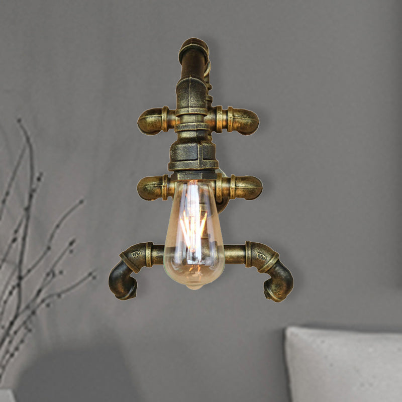 Frendorf | Expose Bulb Badwandverlichting Steampunk IJzer 1 Licht Antiek Messing Wandlamp met Gebogen Pijp