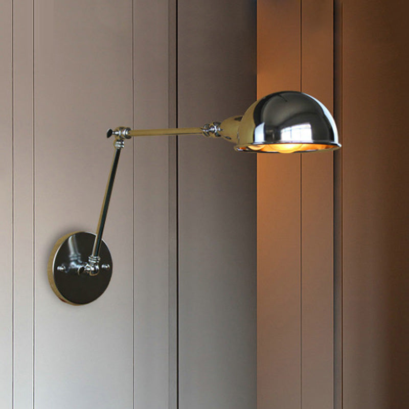 Retro Dome Wandlampe 1 Lampen Metall Wandbeleuchtung mit Schwenkarm in Messing/Chrom für Badezimmer