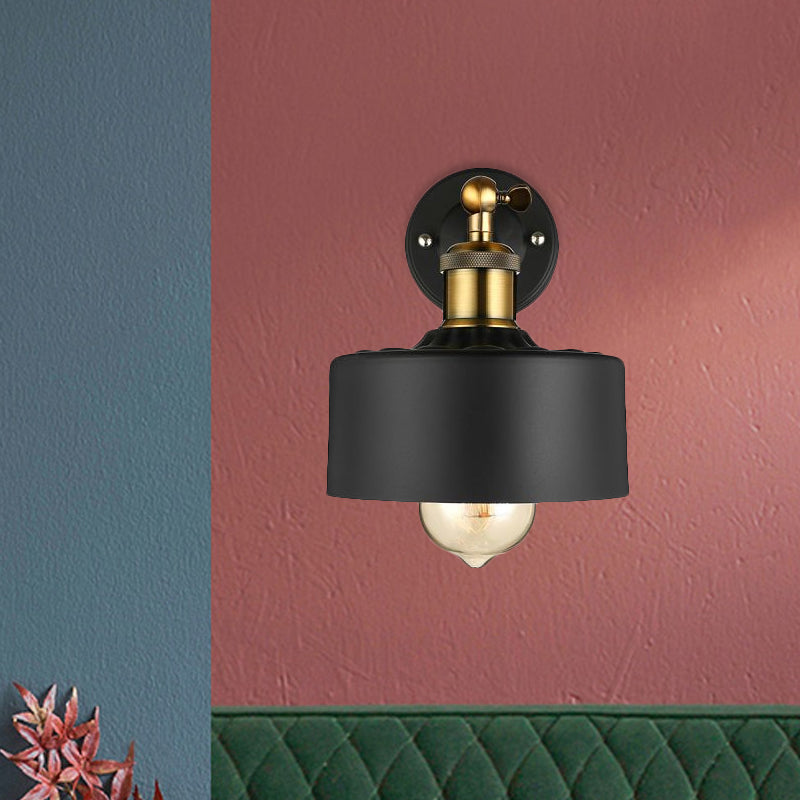 Frendorf | 1 Licht Wandschlamp Loftstijl Koepel/Trommel Schaduw Metaal Verstelbare Wandlamp in Zwart voor Slaapkamer