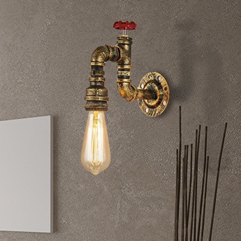 Frendorf | Antike Messing Wasserhahn Form Wand Sconce mit Ventil Industrie 1 Licht Wohnzimmer Wandmontage Licht