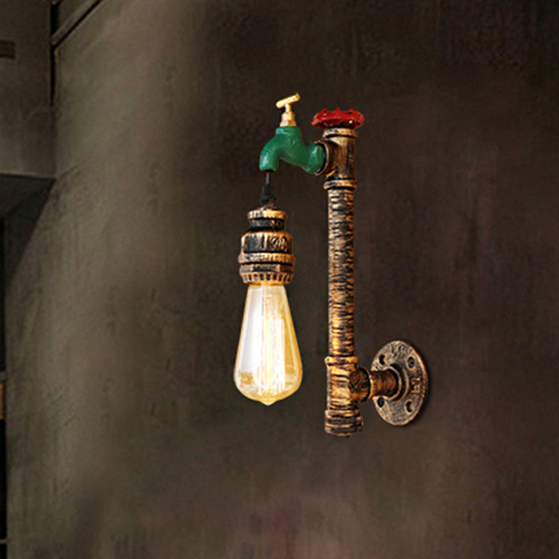 Frendorf | 1 Licht Water Tap Wandlamp met Pijp Vintage Antiek Messing Metaal Wandlamp Verlichting voor Gang