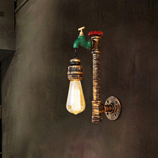 Frendorf | 1 Licht Water Tap Wandlamp met Pijp Vintage Antiek Messing Metaal Wandlamp Verlichting voor Gang