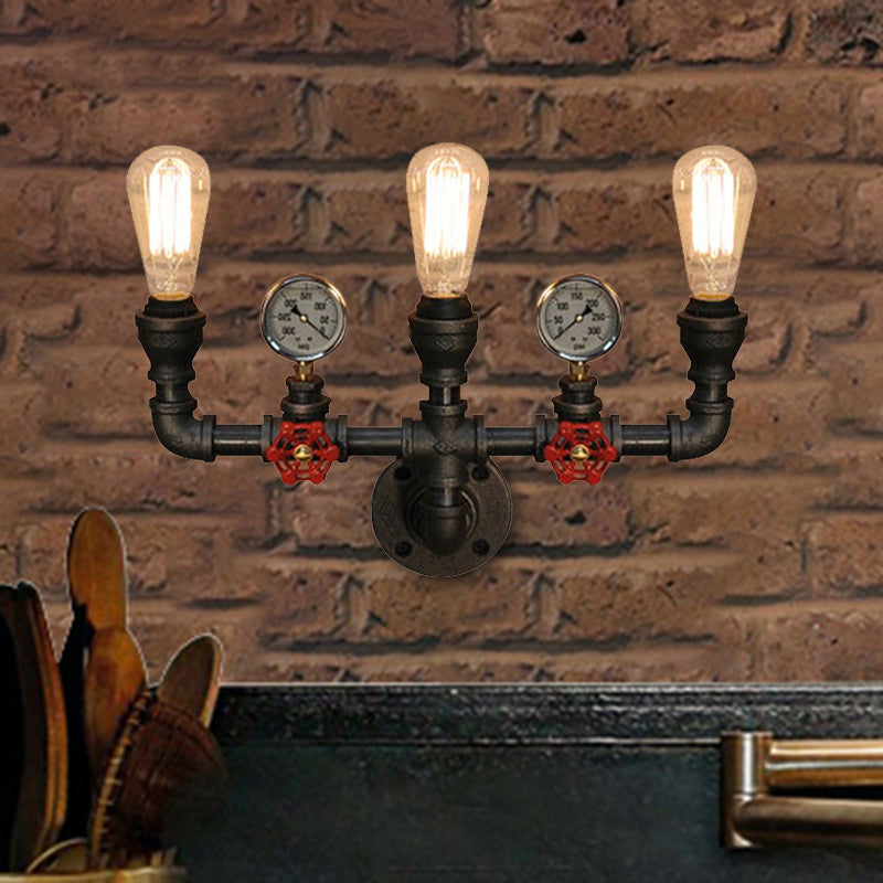 Frendorf | 2/3 Lichten Wandmontage Licht mit Pijp und Meter Metall Steampunk Restaurant Wandbeleuchtung in Schwarz